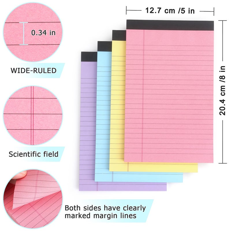 ZZTX Legal Pads Note Pads 5 x 8 Inch Lined Writing Pads, 50 Sheets Per Writing Pad, 4 Pack (Multicolor) - Image 3